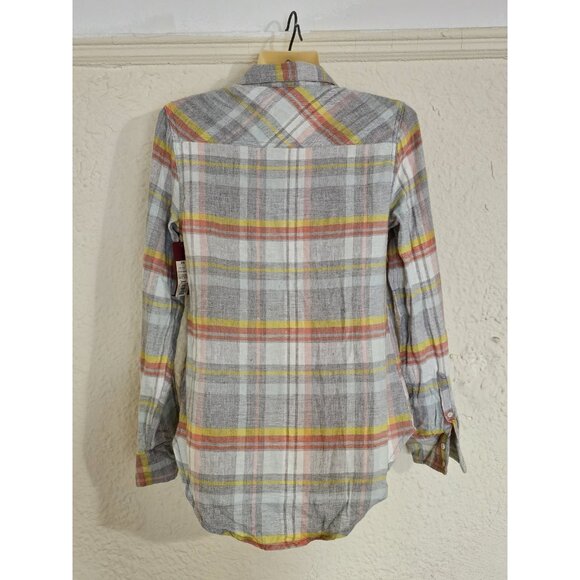 Merona Women's Size XS Blue Orange Yellow Plaid Flannel Shirts Pockets New - Picture 6 of 12